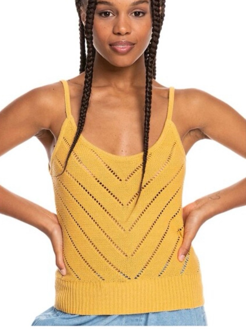 Roxy Women's Sunrise Club Knit Tank Chevron Yellow NWOT